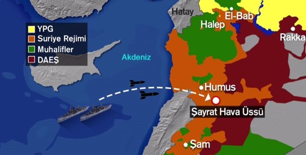 ABDnin Suriyedeki hava üssünü füzelerle vurduğu an ABDnin Suriyedeki hava üssünü füzelerle vurduğu an